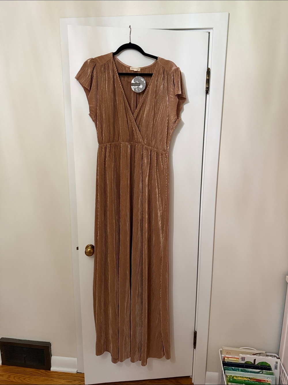 Stevie Hender Bronze Pleated V-Neck Maxi Dress